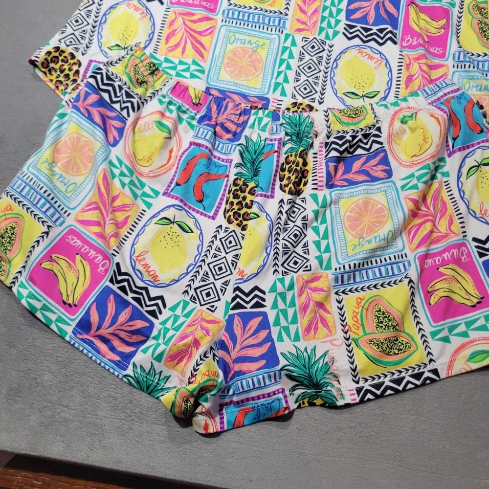 2-Piece‎ Set Womens XL Multi Fruit Print Tank Shorts Summer Loungewear Tropical